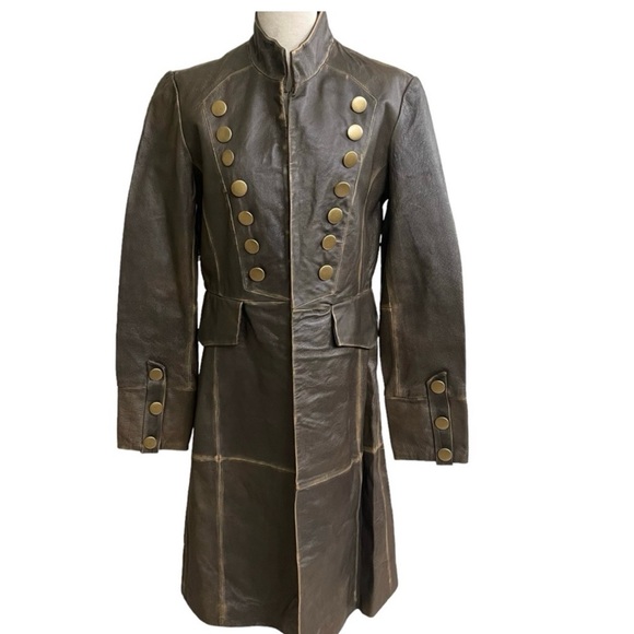 Newport News Brown Leather Jacket with Gold Buttons